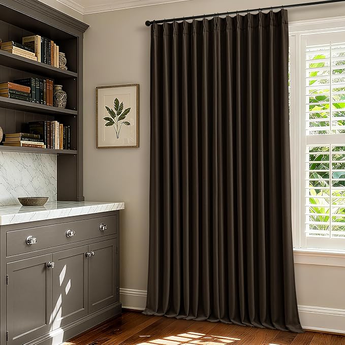 Chocolate Brown Pleated Linen Blackout Curtains 86 Inches Long | - Image 7