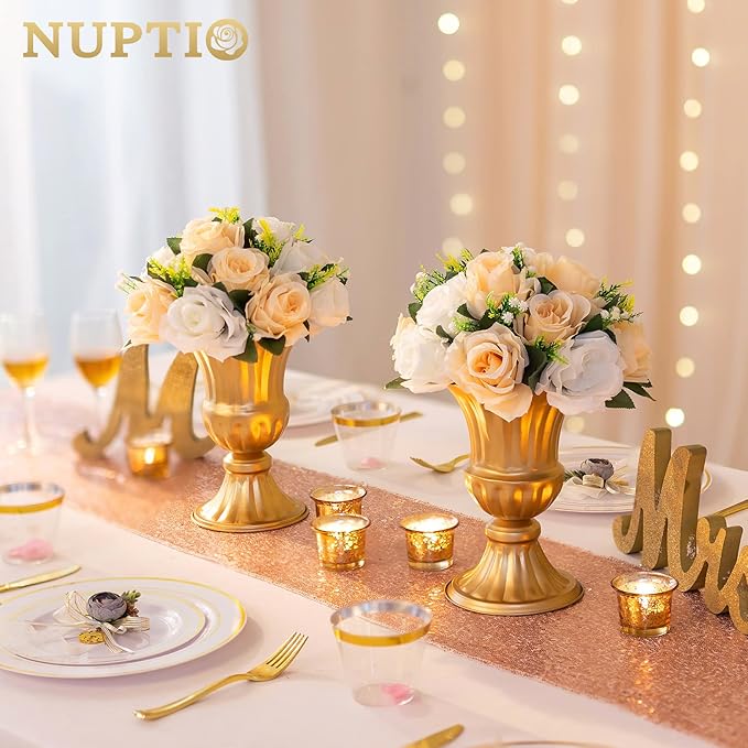 NUPTIO Pcs of 2 Fake Flower Ball Arrangement Bouquet,15 Heads Plastic Roses with Base, Suitable for Our Store's Wedding Centerpiece Flower Rack for Parties Valentine's Day Home Décor