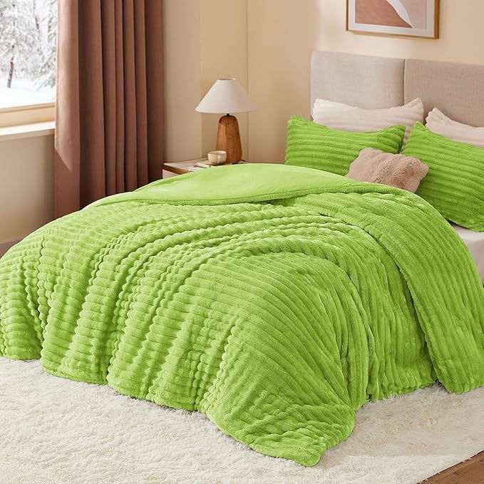 BEDELITE Fleece King Comforter Set -Super Soft & Warm Fluffy Dark Citron Bedding, Luxury Fuzzy Heavy Bed Set for Winter with 2 Pillow Cases