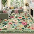 RELEANY Floral Washable 8x10 Area Rugs LightGreen | Flower Carpet Print Boho by RELEANY