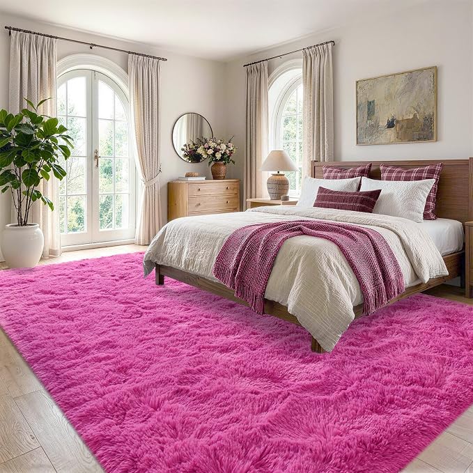 Noahas 5x7 Hot Pink Fluffy Soft Area Rug Non-Slip - Image 3
