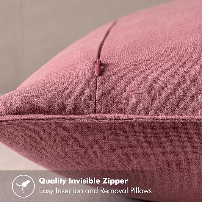 MIULEE Decorative Linen Euro Sham Pillow Covers 22x22 Inch Cranberry Red | Boho - Image 3