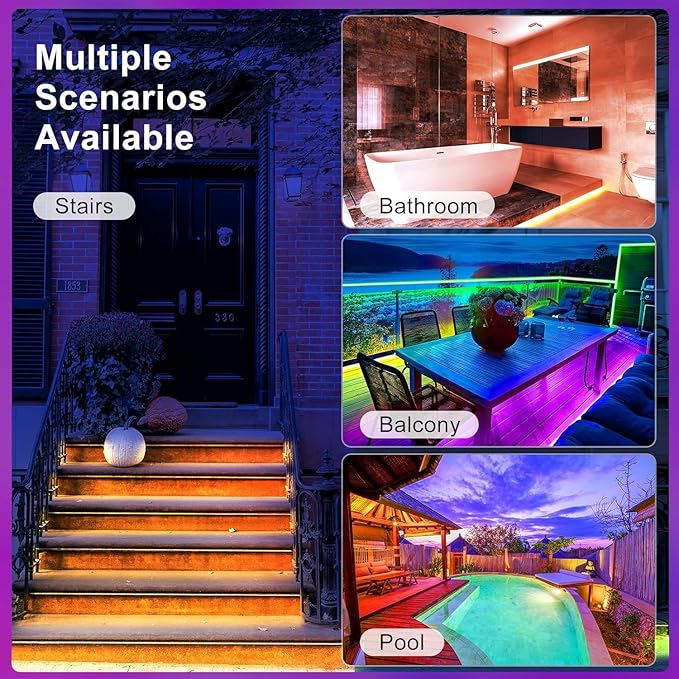 DAYBETTER Waterproof Led Lights for Bedroom, 100ft (3 Rolls of 32.8ft) Led Strip Lights, 900 LEDs Color Changing RGB 44 Keys Remote Controller, 12v for Outdoor Room Home Party Christmas Decoration