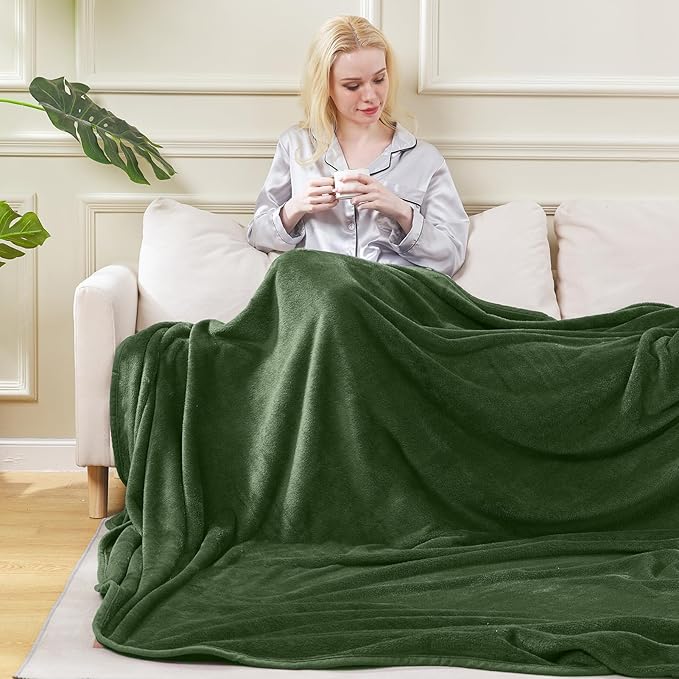 HOZY Soft Blanket Twin Size Fleece Warm Fuzzy Throw Blankets for The Bed Sofa Lightweight 350GSM Green 66"*90"
