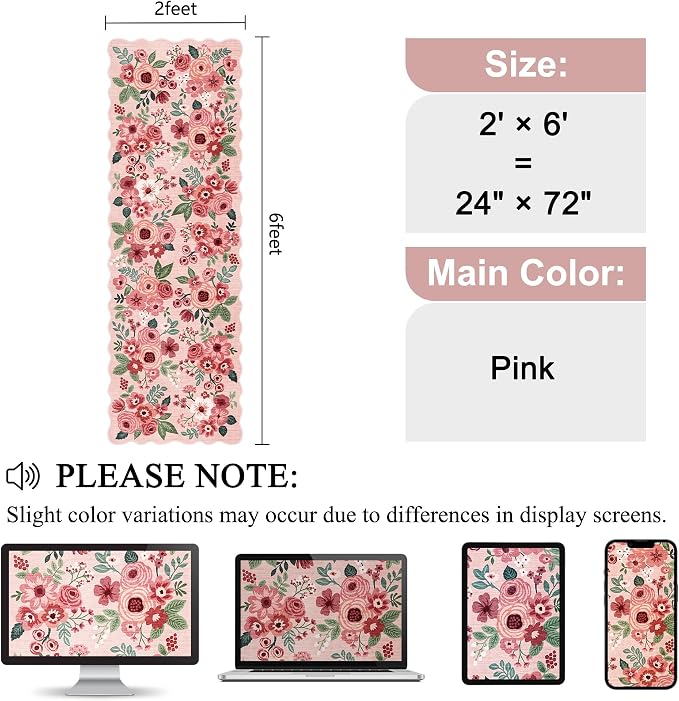 DUKINO 2x6 Runner Rug, Floral Washable Rug - Image 2