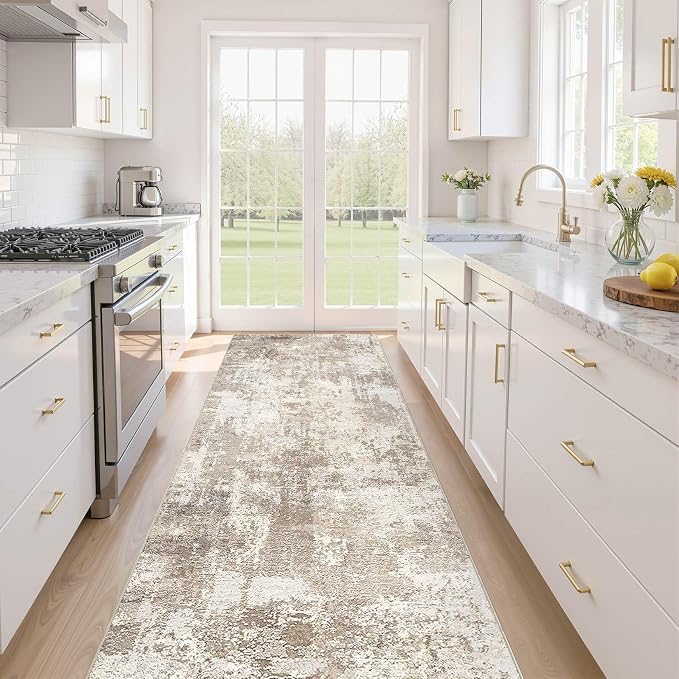 LOONGRUG Runner Rug 3x8 Washable Non-Slip Kitchen Neutral Modern Rug | Abstract by LOONGRUG