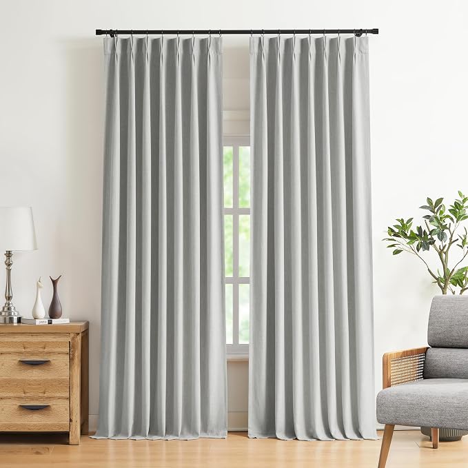 Vision Home Light Gray Pinch Pleated Full Blackout Curtains Linen Blended Room by VisionHome