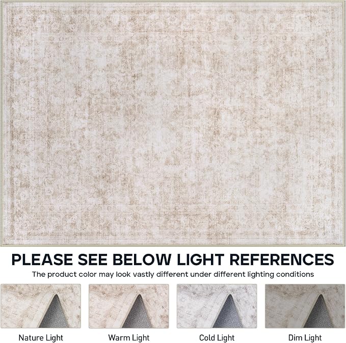 8x10 Area Rugs for Living Room Bedroom Dining Room Washable Beige White | Soft - Image 7