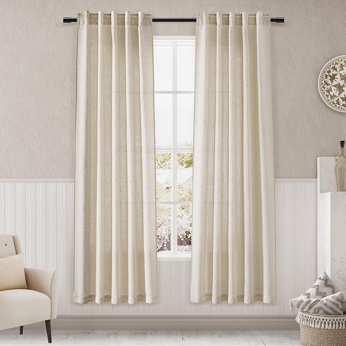 Beige Semi Sheer Linen Curtains 72 inch Length by Nanspring
