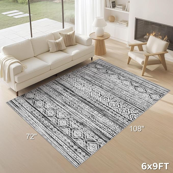 cotiled 6x9 Area Rugs for Living Room: Boho Washable Rug for Dining Room | - Image 9