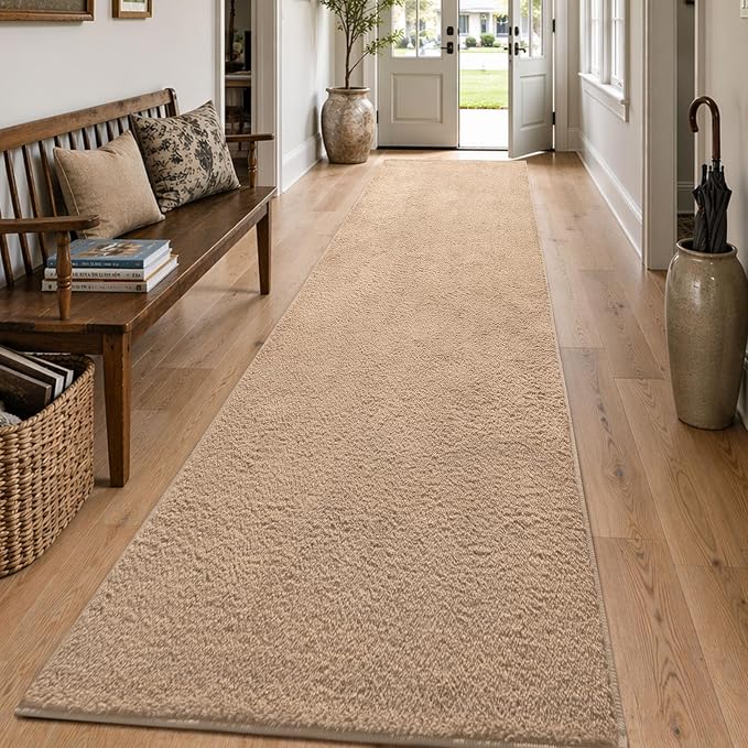 2x10 Beige Solid Runner Rug Washable Non-Slip - Image 3