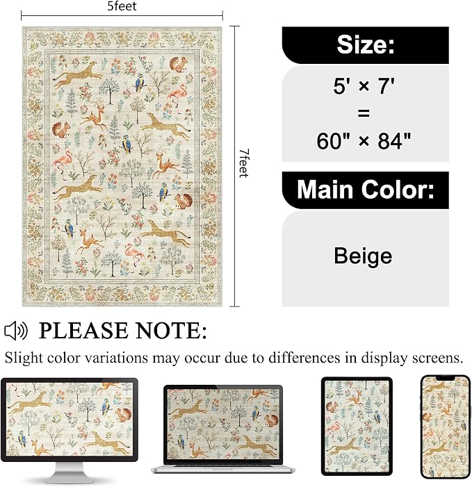 DUKINO 5x7 Area Rugs, Washable Animal Rug - Image 2