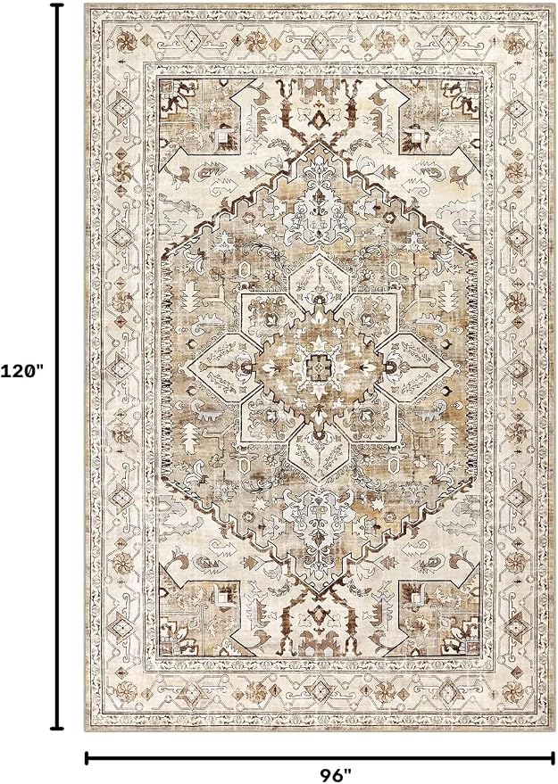 Yamaziot Area Rug 8x10, Non-Slip Washable Boho Vintage Living Room Bedroom Rug - Image 2