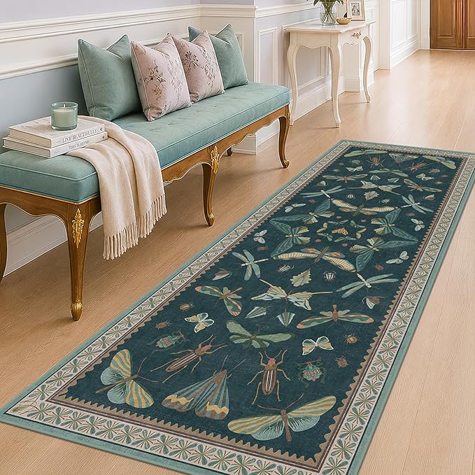Green Boho Runner Rug 3x8, Foldable Washable Carpet by HazoHaus