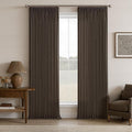 Pinch Pleated Dark Brown Light Filtering Flax Linen Curtains 96 Inches Long | by Twodrapes