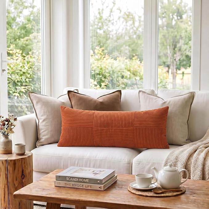 Fancy Homi Set of 2 Burnt Orange Boho Long Lumbar Body Decorative Throw Pillow - Image 2