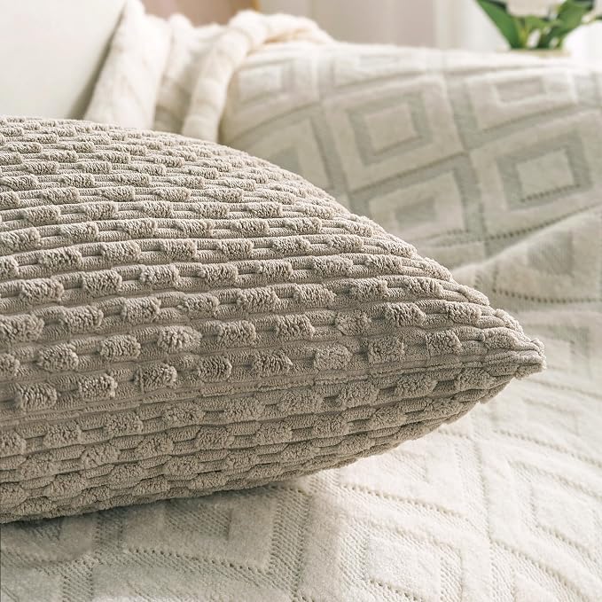 Set of 4 Taupe Decorative Throw Pillow Covers 26x26 Inch Corduroy Pillow Covers - Image 6