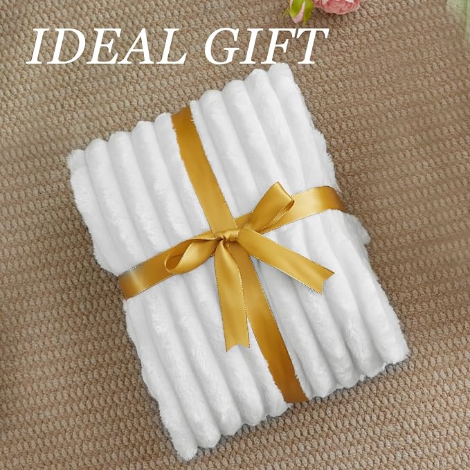 BEDELITE Striped Fleece Throw Blanket, Bright White, Soft Cozy, Lightweight Warm - Image 6