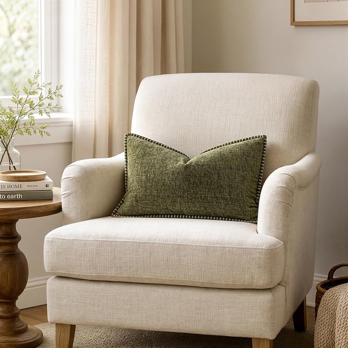 MIULEE Decorative Lumbar Throw Pillow Covers 12x20 Inch Olive Green 2 Pack | - Image 4