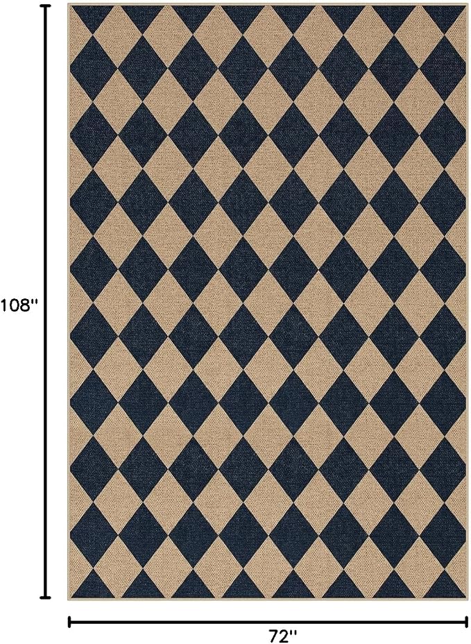 Lahome Checkered Easy Jute Outdoor Patio Rug, 6x9 Living Room Rugs Washable | - Image 2