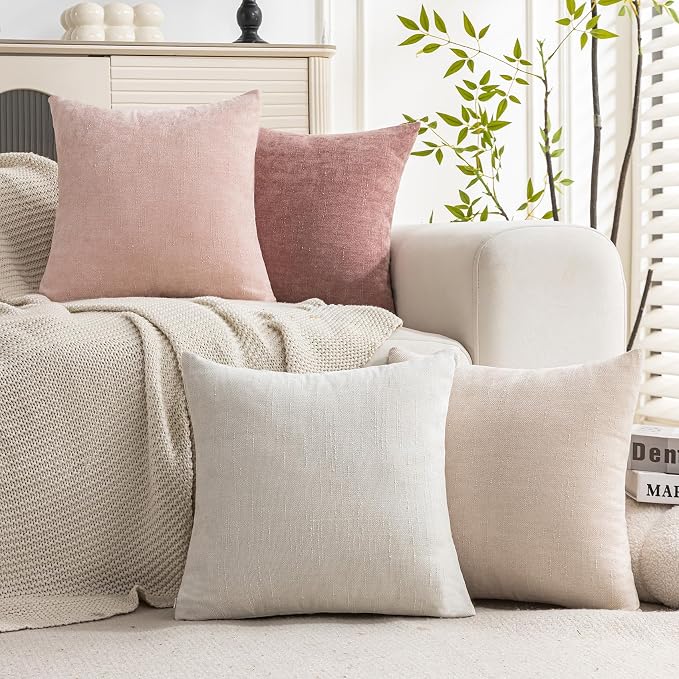 Set of 4 Soft Textured Decorative Throw Pillow Covers 16x16 Inch Cozy Farmhouse - Image 2
