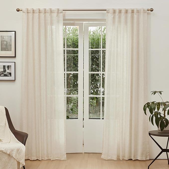 MYSKY HOME Boho Curtains 72 Inch Length, Linen Blend Drapes - Image 2