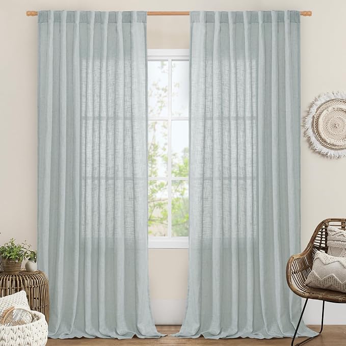 Extra Wide Linen Curtains for Bedroom Living Room 60 x 84 Inch | Natural Light by LAMIT