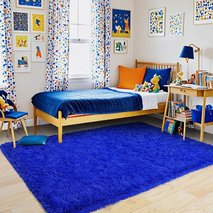 Super Fluffy Area Rug for Living Room 5x7, Shaggy Carpet, Royal Blue | Modern by PIONBLANK