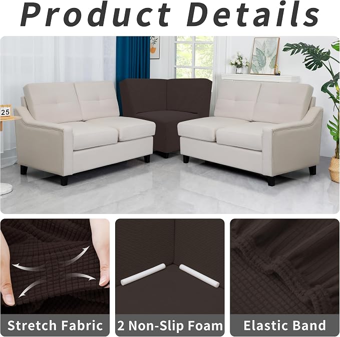 Easy-Going Stretch Soft Sectional Corner Sofa Couch Slipcover Chocolate | - Image 4