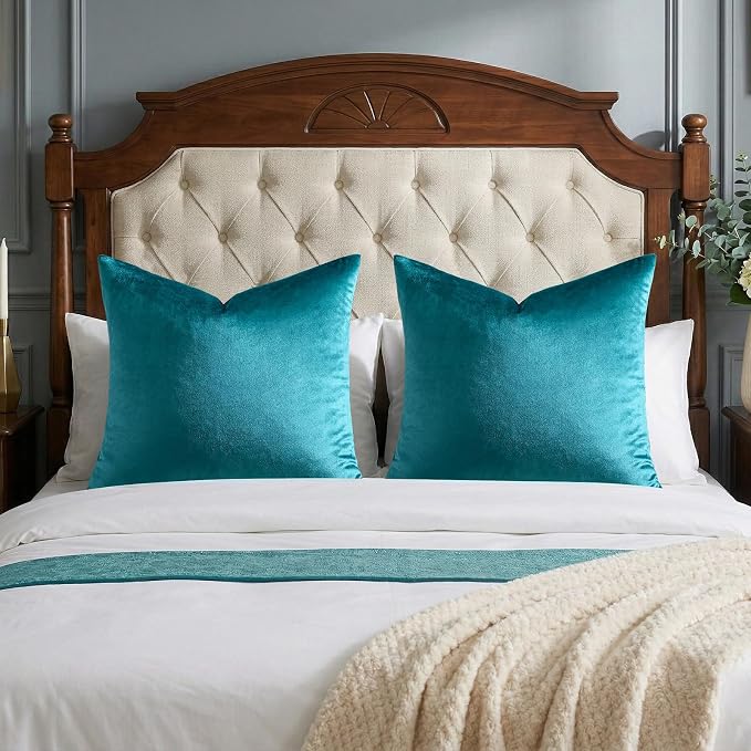 GIGIZAZA Teal Velvet Pillow Covers 26x26 Decorative Pillows Pack of 2 | Blue by GIGIZAZAFocusingonhomedecoration