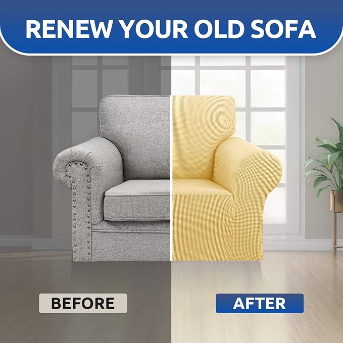 Stretch Chair Sofa Slipcover, Single Couch Cover, Champagne | 1-Piece Washable - Image 7