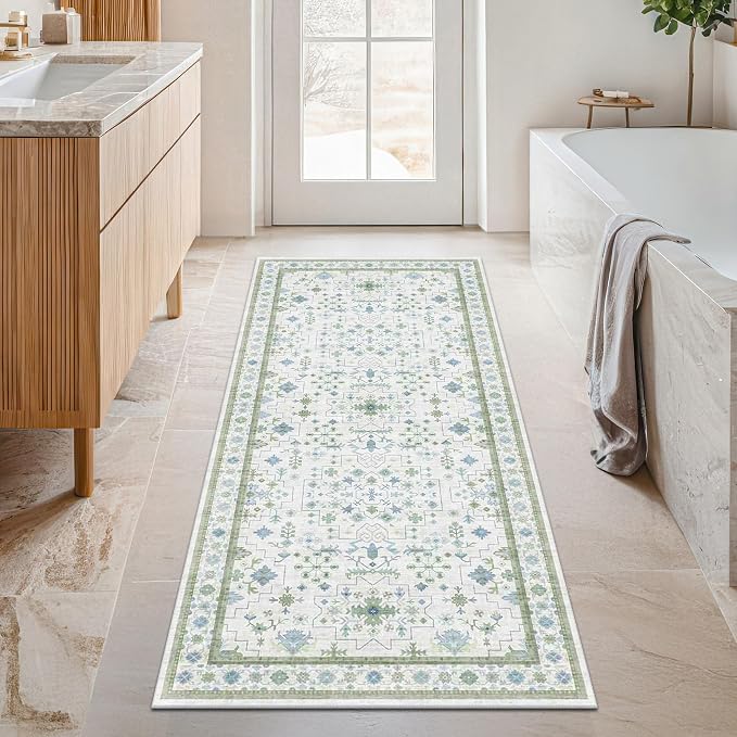 Washable Oushak Bathroom Runner Rug 2x5 by HazoHaus
