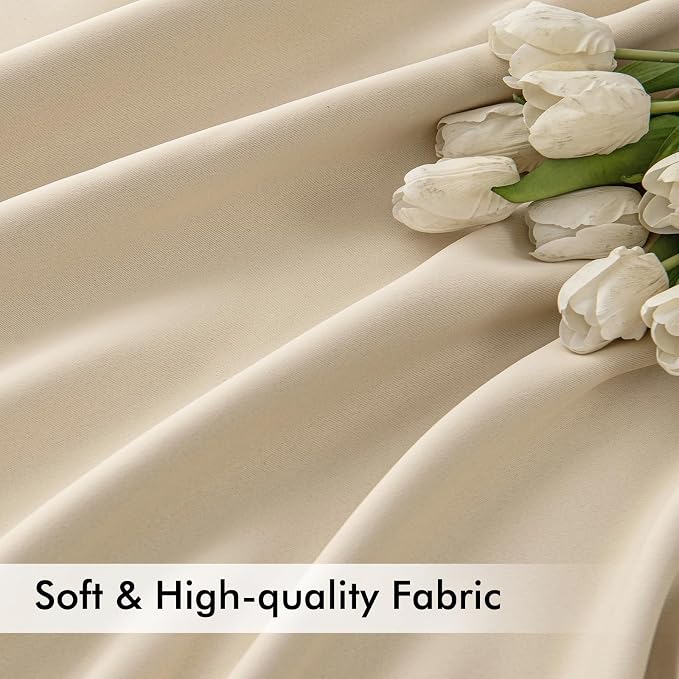 MIULEE Cream Beige Back Tab Blackout Curtains 72x84 Inch Length 2 Panel Set | - Image 6