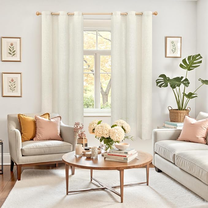 YoungsTex Linen Semi Sheer Curtains 63 Inch Length 2 Panels Set - Image 2