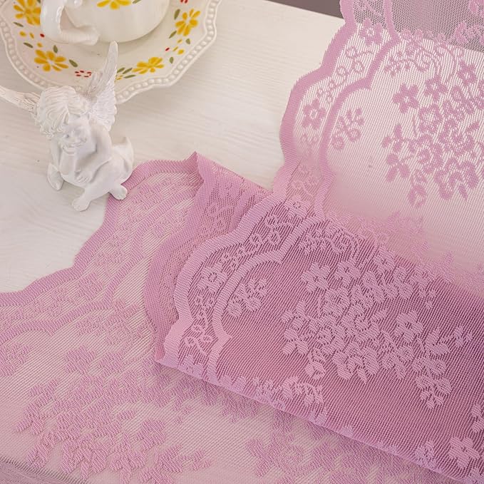 YJ YANJUN Vintage Lace Curtains 84 Inches Long-Victorian Floral Pattern Lilac - Image 6