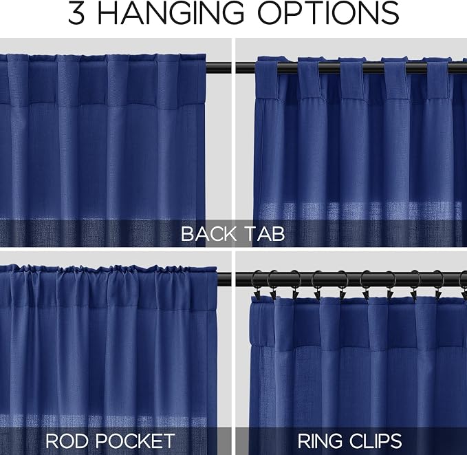 Classic Blue Linen Curtains 108 Inches Long - Image 2