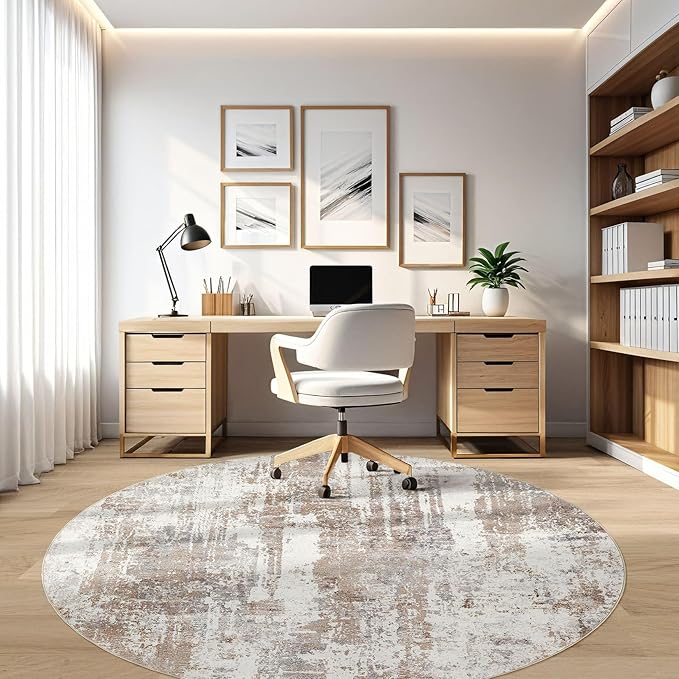 LOONGRUG Round Rug 6x6 Washable Neutral Modern Circle Area Rugs Brown | - Image 8