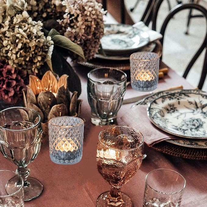 Woho 12Pcs Clear Votive Candle Holders, Tealight Candle Holder for Home Decor, Glass Tea Lights Candle Holder for Birthday Holiday Table