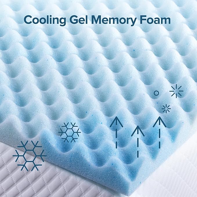 ZINUS 1.5 Inch Swirl Gel Cooling Memory Foam Mattress Topper, Smaller, More Convenient WonderBox Packaging, Cooling, Airflow Design, CertiPUR-US Certified, Queen