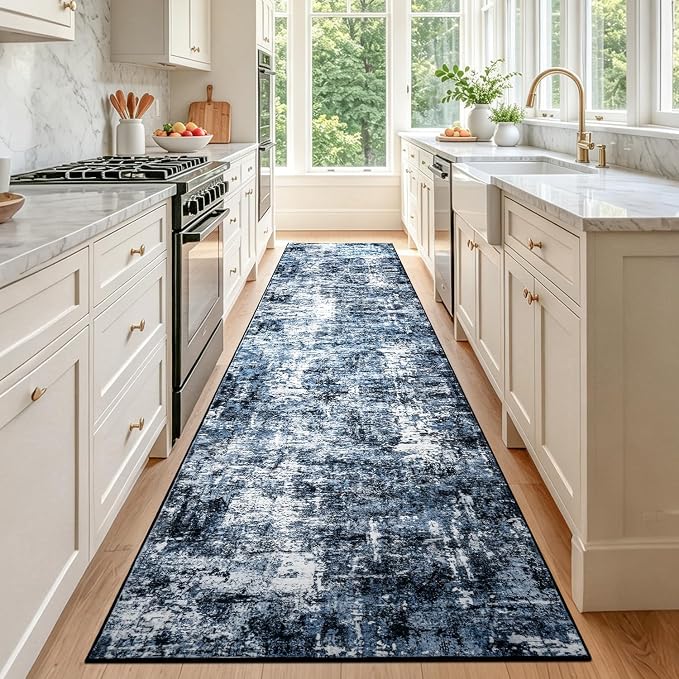 Rugflix 3x16 Runner Rug for Hallway, Washable Navy Blue Long Runners | Machine by RugflixAreaRugs
