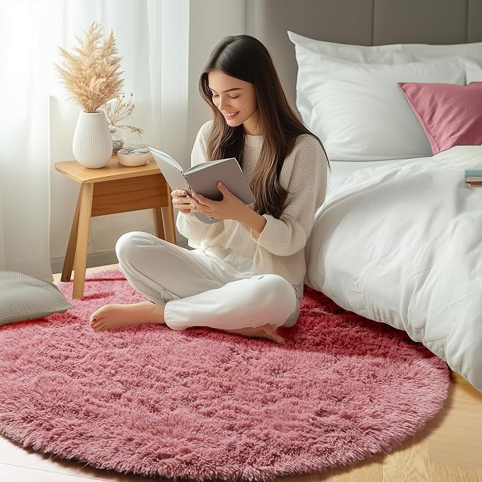 Blush Round Area Rugs 5ft, Soft Bedroom Circle Rug Mats - Image 7