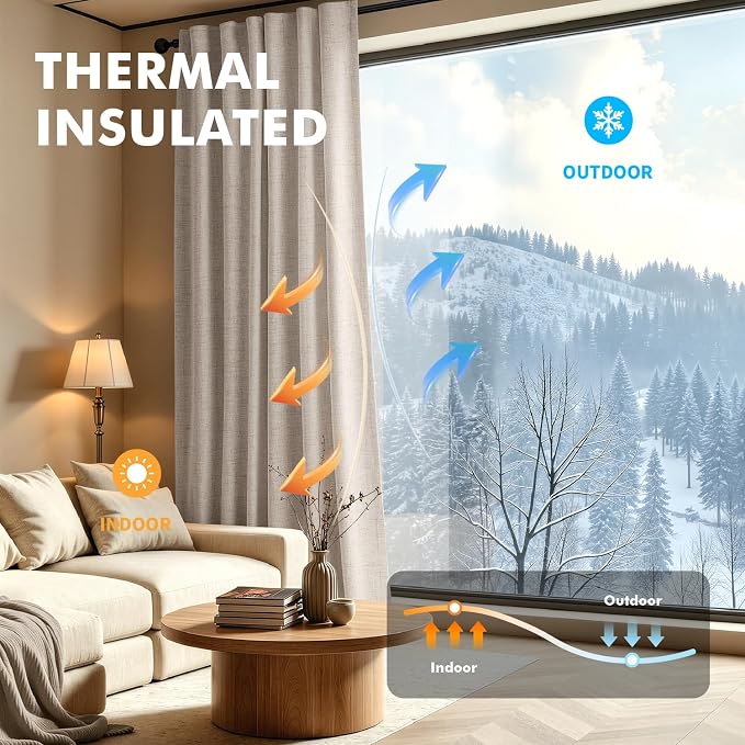 MIULEE 100% Blackout Linen Curtains 42 x 84 Inch Natural 2 Panels | Thermal - Image 4