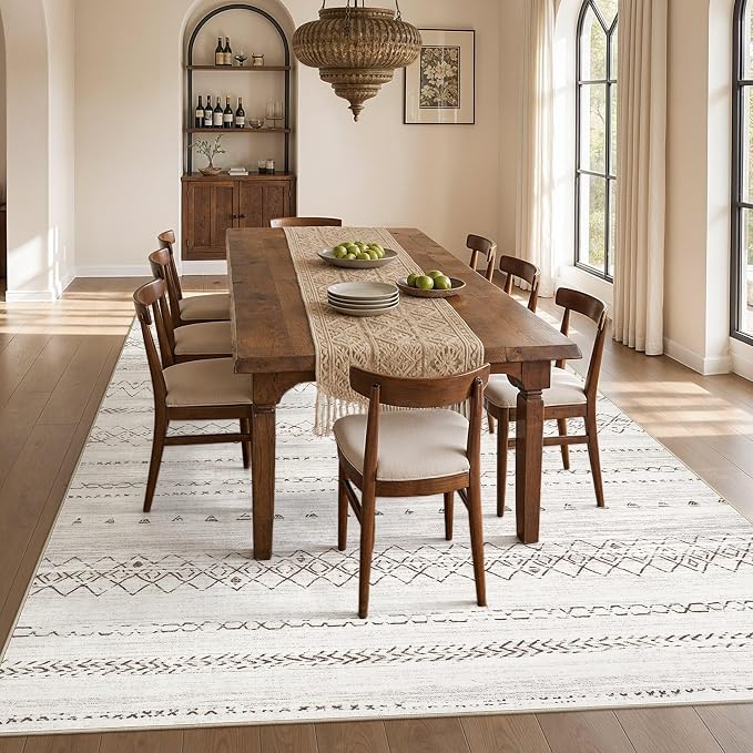 cotiled Boho 9x12 Area Rug for Living Room: Large Moroccan Washable Rug | Stain - Image 7