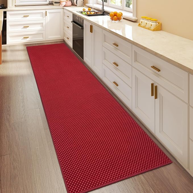 Hallway Runner Rug Extra Long Kitchen Runner Washable Red 2x8 ft | Boho Woven - Image 3