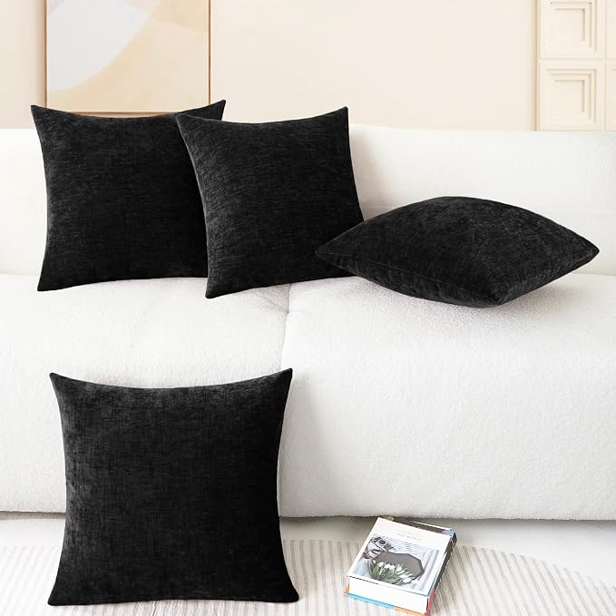 CaliTime Decorative Couch Throw Pillow Covers 18 X 18 Inches Black | Pack of 4 - Image 6