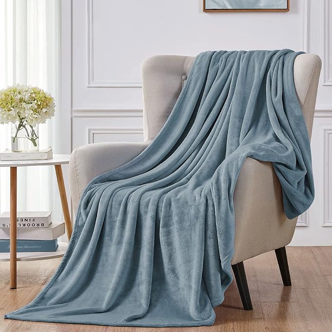 Walensee Fleece Blanket Plush Throw Fuzzy Lightweight (Throw Size 50x60 Washed Blue/Slate Blue/Grey Blue) Super Soft Microfiber Flannel Blankets for Couch, Bed, Sofa Warm and Cozy for All Seasons