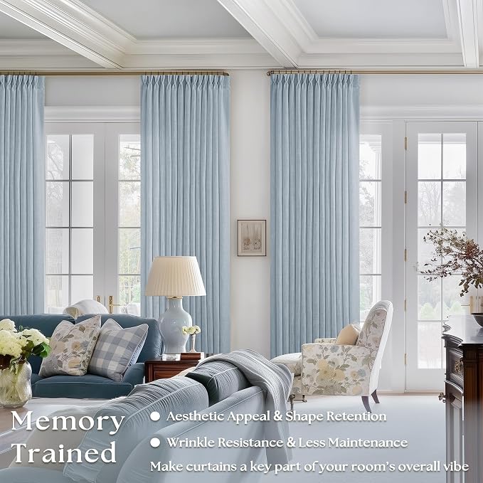 Dusty Blue 80 Inch Pinch Pleated Linen Curtains 2 Panels Set | Light Filtering - Image 2