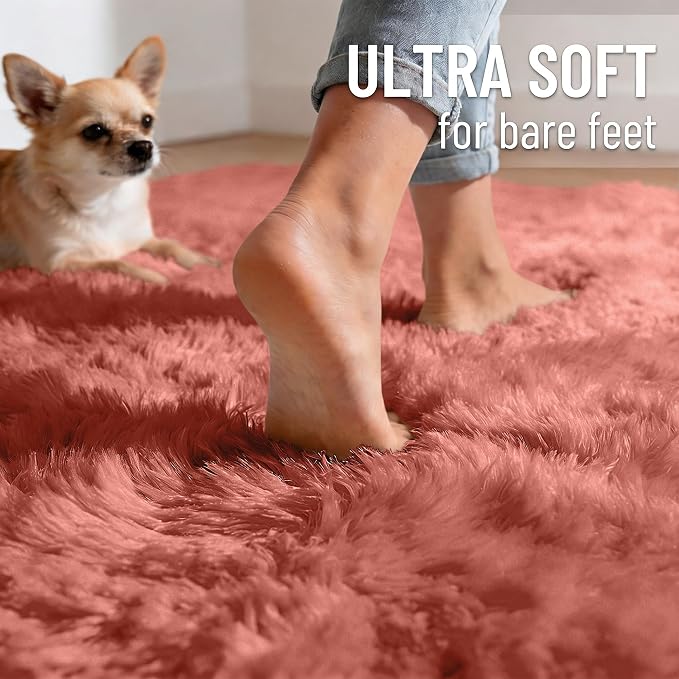 OLANLY Rust Red Round Rugs for Bedroom - Image 4
