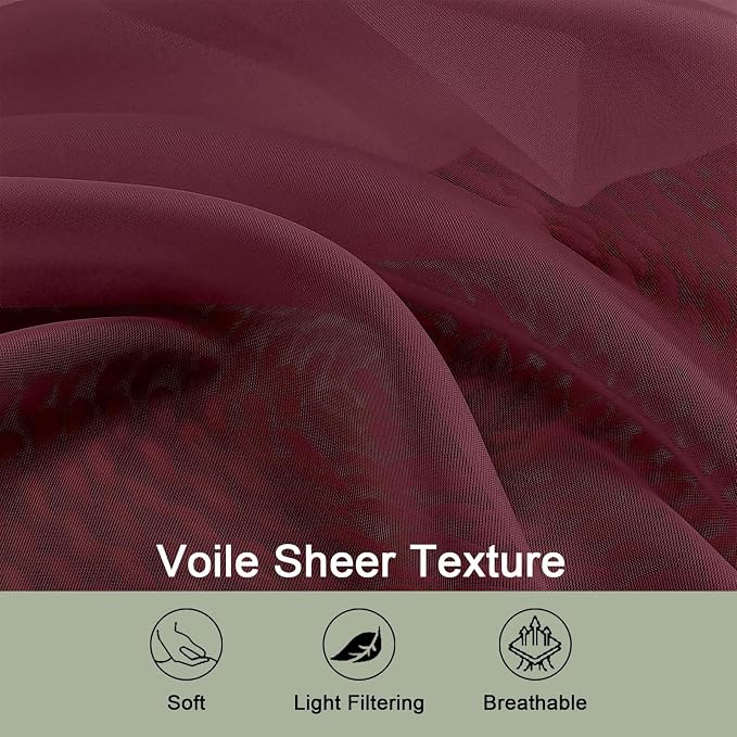 Sheer Curtains 2 Panels Set for Bedroom Living Room, Soft Solid Rod Pocket - Image 6