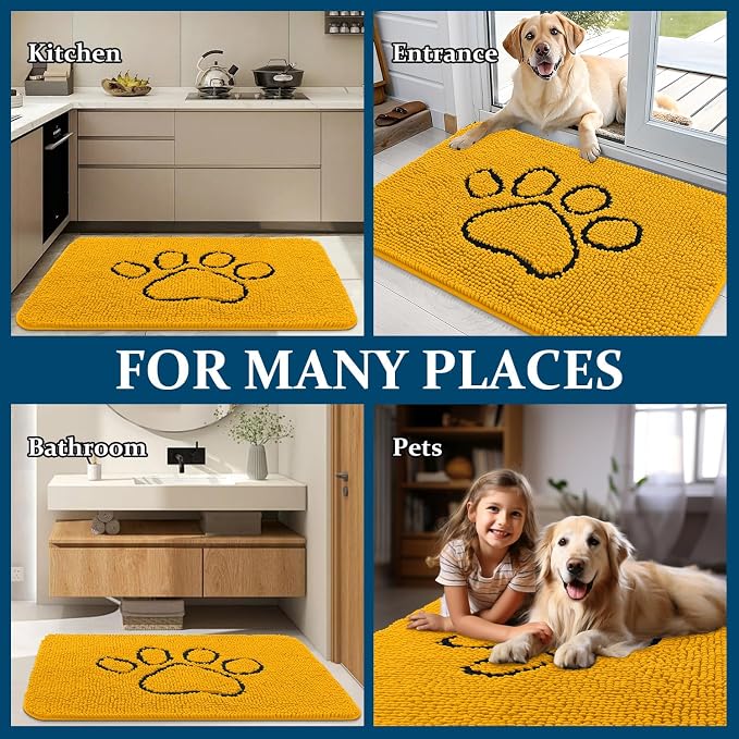 OLANLY Dog Door Mat for Muddy Paws 30x20, Paw Print Design Chenille Mud Mat | - Image 8